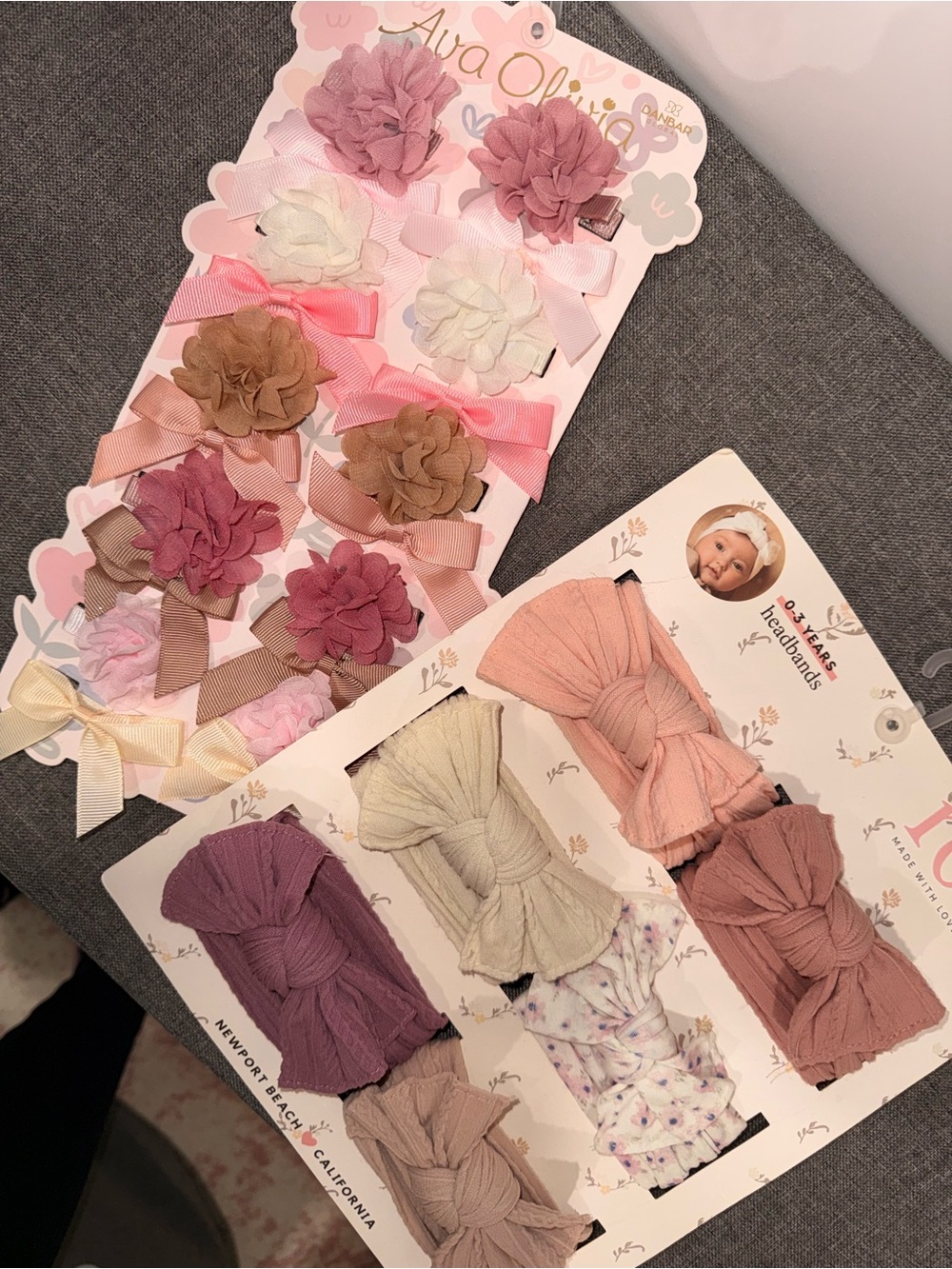 Baby Bow & Flower Headband Set - Pink, Mauve, Cream, Brown
